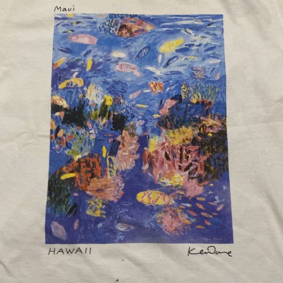 Vintage Ken Done T Shirt White Maui Hawaii Theme Men Medium Made in Australian - Picture 2 of 5